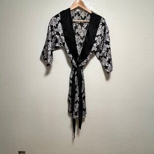 Kimono Style Short Robe Lingerie Floral‎ Black White